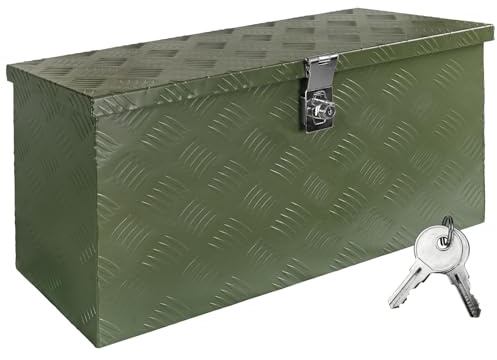 Trucky Deichselbox Grün Werkzeugkasten Truckbox Alu Box Anhänger Kiste mit Deckel Abschließbar Alubox Transportbox Werkzeugbox Aluminium Aufbewahrungsbox