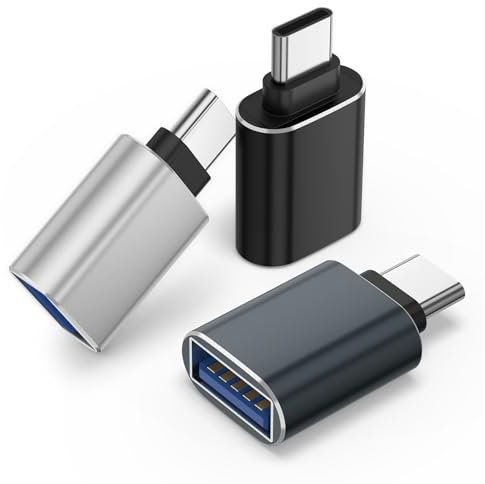 3 Pack USB to USB C Adapter, USB-A Female to USB-C Male Charger Cable Converter for Apple Watch,Mac,iPhone 12 13 14 15 Max Pro,Airpods,iPad,CarPlay,Galaxy Black+Silver+Deep grey