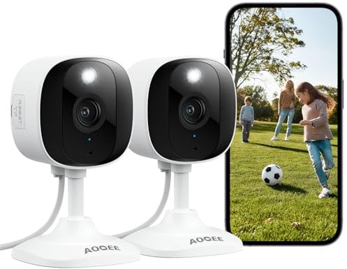 AOQEE 2K Überwachungskamera Aussen/Innen - Kamera Überwachung Aussen, WLAN Kamera Indoor/Outdoor IP65 Wasserdicht, farbige Nachtsicht, Zwei-Wege-Audio, SD/Cloud-Speicher, 2 Stück