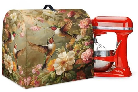 LACIYISON Kolibri Blumendruck Küchenhelfer Mixer Abdeckung, Standmixer Abdeckung Kompatibel mit 6-8 Quart Kitchenaid/Hamilton Standmixer, Küchenhelfer Mixer Zubehör Staubschutz mit Taschen, Groß
