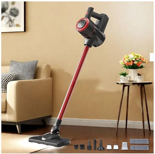 MeLtor Aspira E Lava Pavimenti Casa 5 in 1, 18KPa/120W/35Mins, Lava E Asciuga Pavimenti Leggero Versatile Scopa Vapore Senza Fili per Pulizia Domestica/Capelli/Polvere/Lavapavimenti,Red