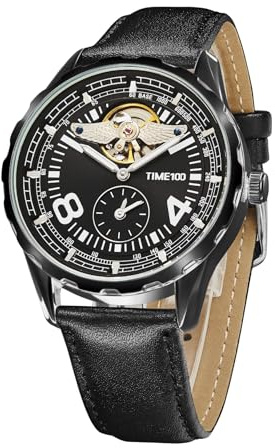 TIME100 Orologio Uomo Automatico Scheletrato Rettangolare/Rotondo Pelle Vera 30M
