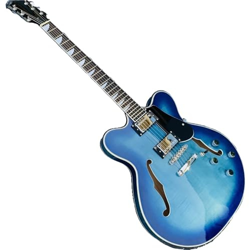 E-Gitarre für Anfänger Starter Paket Blue Maple Tiger Stripe Semi Hollow Jazz E-Gitarre