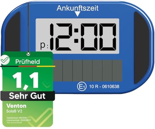 VENTON [Test SEHR GUT, Note 1.1] Elektronische Solar Parkscheibe mit Zulassung, Automatische Digitale Parkuhr Elektrisch für alle PKW, Auto Zubehör Innenraum & Gadgets Digital Solar-Parkscheibe