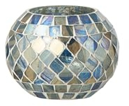 J-Line Windlicht Mosaik - Glas - Grau-Blau