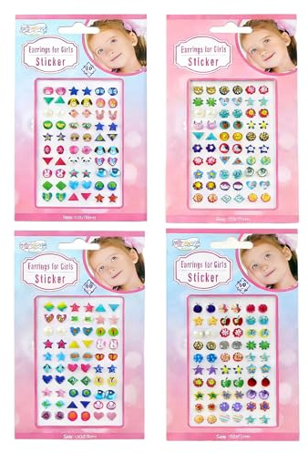 TEOZBLU 3D-Klebeohrringe für Mädchen (240 Stück) – Selbstklebende Glitzer-Ohrclips ohne Piercing, Set B
