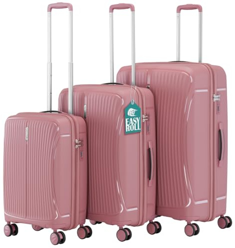 PROVITERA Set 3 Valigie Rigide in ABS, Valigia Rigida 38-59 - 90 Litri, Manico Telescopico, Ruote Easy Roll, Trolley Resistente e Leggero da Viaggio, Bagaglio a Mano (Rosa)