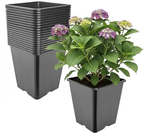 Garronda Pot de Fleur Carré Haut Plastique 25 × H 26 cm (11L) - x20 Godets Semis Pot Culture Profond Drainage Résistants Intempéries pour Plantes Pépinière Jardin Serre Intérieur Extérieur GD-0201