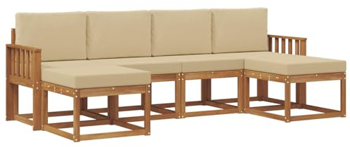 vidaXL Outdoor-Sofagarnitur 6 pcs Natur und Beige Holzwerkstoff, Moderne Outdoor-Sofa Set, langlebige Gartenmöbel, stylische Pool Lounge, vielseitige Sitzmöbel