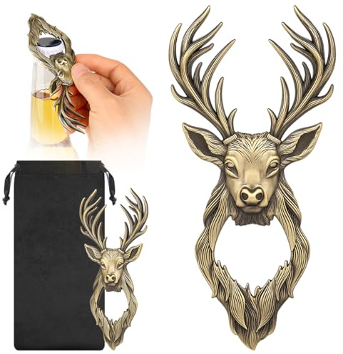 Metal Antler Beer Bottle Opener, Stag Bronze Gifts for Hunters Men Women