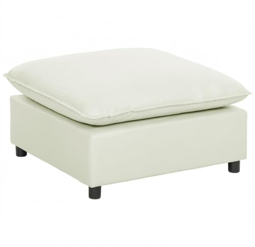 HOMCOM Fußhocker mit Weichem Kissen Quadratischer Sitzhocker Cremeweiß | Modularer Hocker, Leinenoptik Ottoman Polsterhocker, für Füße, Schlafzimmer, Wohnzimmer