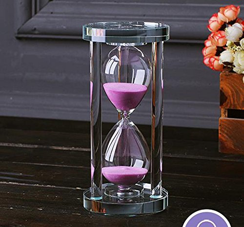 MINGZE Transparent Kristall Sanduhr Timer Sand Uhr Handwerk Glas Dekoration, 15/30/60 Minuten (Rosa, 15 Minuten)