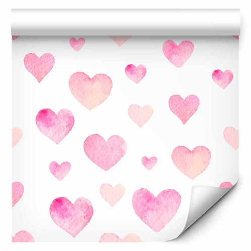murando - Tapete selbstklebend 10m Wandtattoo dekorative Möbelfolie Dekorfolie Fotofolie Panel Wandaufkleber Wandposter Wandsticker - für Kinder Herz rose pink Aquarell Kinderzimmer e-B-0015-j-a