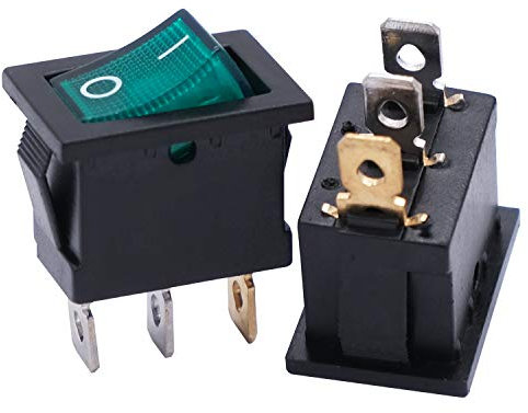 mxuteuk 5 pezzi interruttori a bilanciere marini incorporati con illuminazione verde, interruttore SPST di alimentazione a commutazione a levetta, a 3 pin AC 250V 6A 125V 10A, MXU1-2-101NG