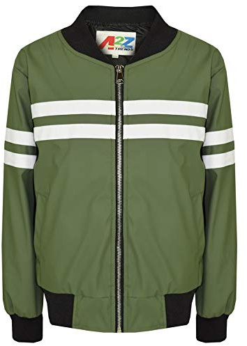 A2Z 4 Kids Boys PU Leather Jacket Contrast Striped Bomber Zip Up Mock Neck Long Sleeve Varsity Baseball School Bikers Comfortable Lightweight Warm Winter Rain Outside School Jacket 5-13 Years