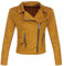malito Damen Jacke | Velours Jacke | Biker Jacke mit Reißverschluss | Faux Leather - leichte Jacke 19617 (dunkelgelb, M)
