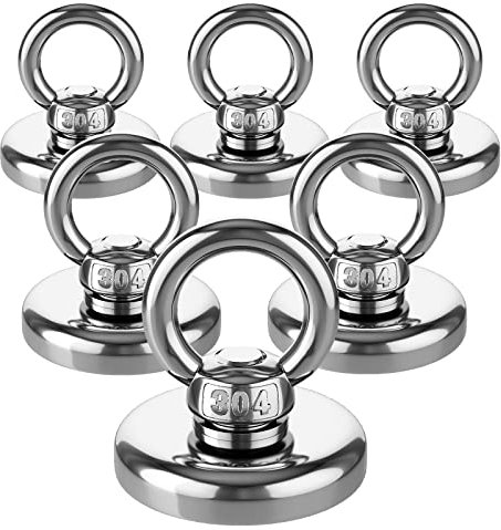 Strong Neodymium Fishing Magnets 95 LBS(43 KG) 1.26''/32mm Diameter Heavy Duty Rare Earth Magnets with Eyebolt for Magnetic Hooks, Magnet Fishing Recovery Treasure Finder, 6 PCS