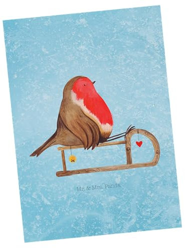 Mr. & Mrs. Panda Postkarte Rotkehlchen Schlitten - Geschenk, Einladungskarten Geburtstag, Einladung, Vogel, Ansichtskarte, Weihnachtsdeko,