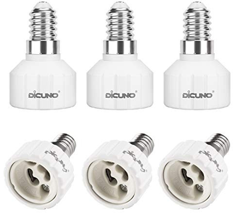 DiCUNO Lampenadapter E14 auf GU10 Lampenfassung Konverter, Lampensockel von E14 auf GU10 für Glühbirnen, LED Lampen, Max. Leistung 200W, 0-250V, Hitzebeständig bis 160°C, 6er Pack