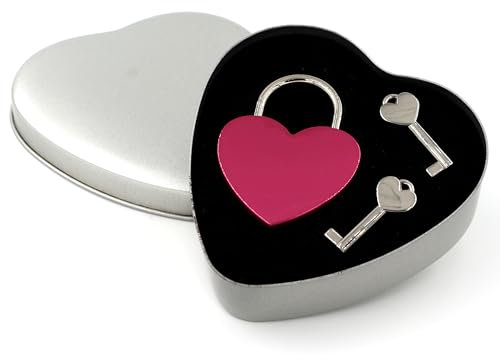 Liebesschloss Herzschloss Pink – Geschenkset mit 2 Schlüsseln in edler Blechdose, ungraviert – Perfekt für Paare, Hochzeit & Valentinstag