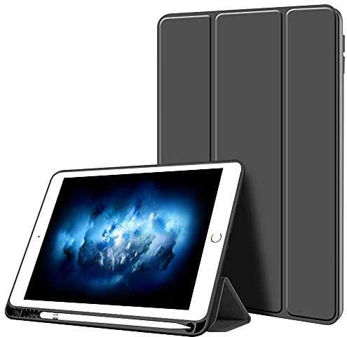Hülle für iPad Air 3. Generation 2019, 10,5 Zoll mit Stifthalter, Weiche, Stoßfeste TPU-Rückseite, Dünne und leichte Hülle, Auto Ruhen/Wecken, Schwarz
