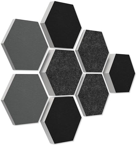 platino24 Schallabsorber COLORE aus Basotec G+ I Akustikpaneele mit Akustikfilz I 3D Wand-Paneele mit 8 Waben in Granitgrau, Anthrazit & Schwarz I Akustikplatten zur Schalldämmung