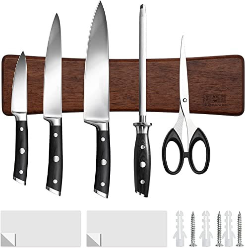 HOSHANHO Magnetleiste Messer, Messerhalter Magnetisch für Wand, Magnet Messerhalter Holz Knife Holder für Utensilien und Aufbewahrung Magnetisch Werkzeuge, 25cm