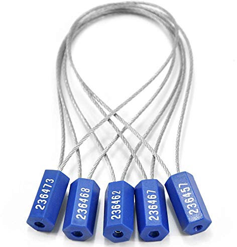 Chiloskit 10pcs Pull-Tite cavo di sicurezza in acciaio filo sigilli numerati anti-manomissione etichette di sicurezza (blu)