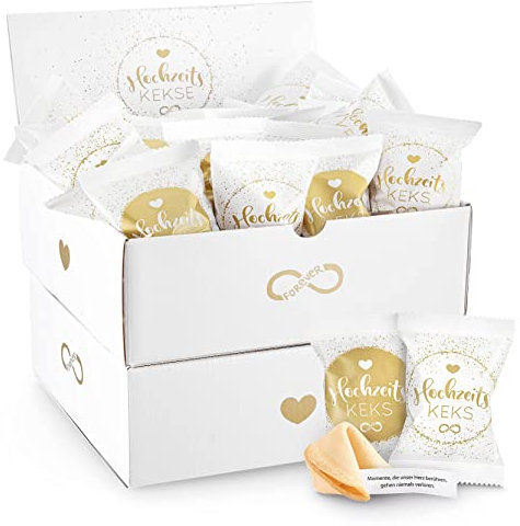 50er Box Hochzeits-Kekse (2 x hübsche 25er Aufsteller) | Glückskeks Hochzeiten als Hochzeitsdeko oder für die Candybar| frisch gebackene und vegane Idee & made in Germany/MHD 24.11.25