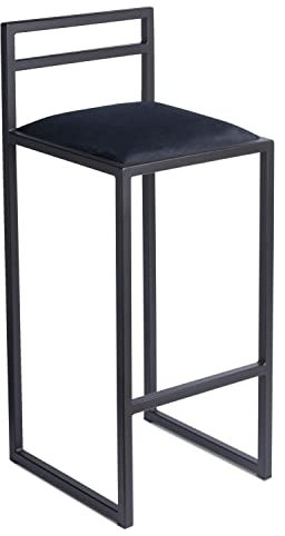 FERRO modern design Barhocker Schwarz mit Lehne 84 cm - Metall Barstuhl mit Gepolstertem Sitz - Loft Style