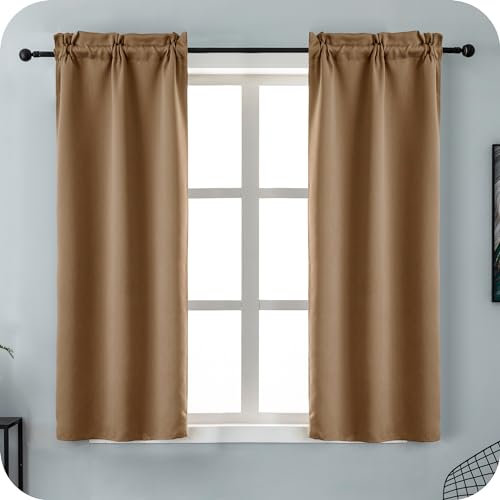 GIRASOLE HOME Paire de rideaux bruns occultants thermiques doux couleur unie rideau isolant pour salon, chambre et intérieur, 2 panneaux avec poche 70 x 145 cm