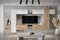 Furnitech Wohnwand Wohnzimmer - Wohnzimmer Möbel mit LED Blau - Hängend Wohnwand Modern - Wohnzimmer Schrankwand mit Regale und TV Schrank (AN91NEW-21WS-M12)