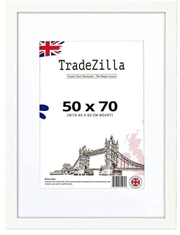 TradeZilla | Luxury MDF Wood Frame (50 x 70 cm) With 600 x 400 mm White Mount Wall Hanging | 28 x 20 Certificate, Art Print, Picture Frame for Home Decor [ White ]