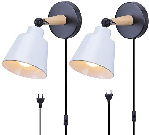 TOKIUS 2 Packs Appliques Murales Vintages Industrielles Plafonniers Luminaires E27 en Métal Réglable Lampe Murale Interieur Rétro pour Chambre Cuisine Restaurant (avec interrupteur, Blanc)