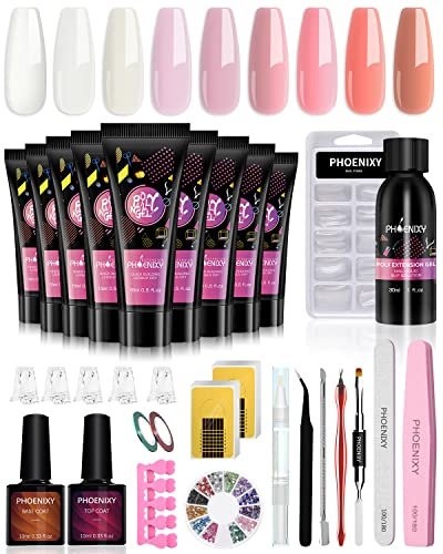 Phoenixy Poly Nagelgel Kit, 9 Farben Poly Nail Extension Set Nagel Verlängerung Poly Nagel Gel Starter Kit Mit Manicure Tools Poly Nagel Geschenk Set für Frauen