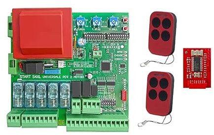 Scheda Centrale Universale 2 radiocomandi inclusi + ricevitore ISBN per Cancelli Automatici Battenti 1/2 Ante Di Tutte Le Marche Came BFT Nice Ecc. Gestisce 2 Motori a 220Vac centralina di comando