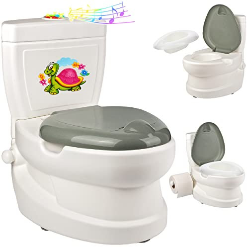alles-meine.de GmbH Kindertoilette/Töpfchen Spülgeräusch + Licht Schildkröte mit Wasserspülung Sound - Nachttopf/Babytopf - mit Deckel - weiß - Musik - Toilettentrainer..