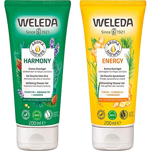 WELEDA Bio Aroma Shower Harmony – Besonderes Naturkosmetik Duschgel mit wohltuendem Duft (1 x 200ml) & Bio Duschgel Aroma Shower Energy – mit erfrischendem Duft (1 x 200ml)