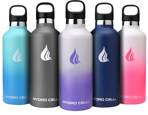 HYDRO CELL Stainless Steel Water Bottle w/Straw & Standard Mouth Lids - Keeps Liquids Hot or Cold with Double Wall Vacuum Insulated Sweat Proof Sport Design (Lavender/White, 32oz)