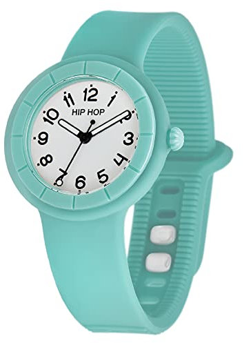 HIP HOP, Collezione Hero.Dot, Orologio Donna Water Wave, Cinturino in Silicone Soft Touch Intercambiabile, Pratica Chiusura, Lunetta Bianca, Numeri Neri, Cassa 34 mm, Movimento al Quarzo, Verde Acqua