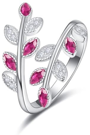 Rubin Zirkonia Ring Blatt Ring 925 Sterling Silber Verstellbar Offen Oval Regenbogen Daumenringe für Mädchen Frau Freundin Mutter