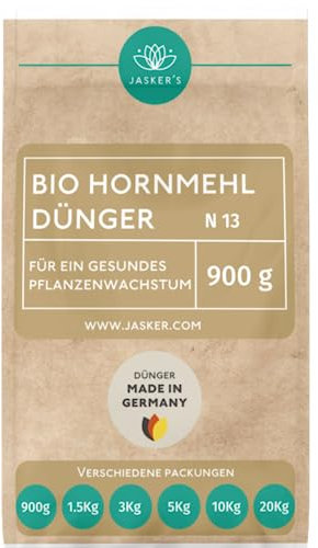 JASKER'S Bio Hornmehl Dünger 0.9Kg - Hornmehl für Rasen & gegen Klee - 100% natürlich & ideal als Stickstoffdünger für Rasen - Ideal als Naturdünger & tierfreundlich
