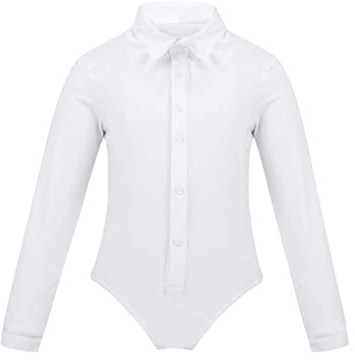 Yeahdor Kinder Jungen Body Langarm Strampler Overall Slim Fit Hemd Langarmbody Tanzhemd Latein Ballsaal Tanzkostüm Weiß 122-128