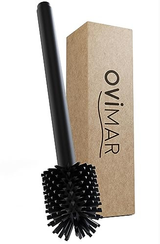 ovimar Notteroy - Escobilla de baño de silicona, con depósito para detergente, bomba mecánica mediante botón de presión, acero inoxidable, cabezal de cepillo de silicona