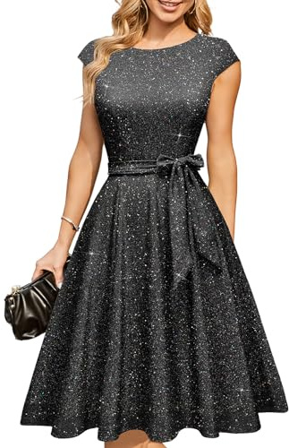 Women's Cocktail Sparkly Sequin Formal Party Dress Glitter Black M