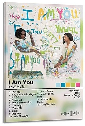 YNW Melly Album Poster für Schlafzimmer Wände Vintage Album Musik Leinwand Poster Künstlerische Malerei Bilder Album Cover Poster 30 x 45 cm Rahmenstil