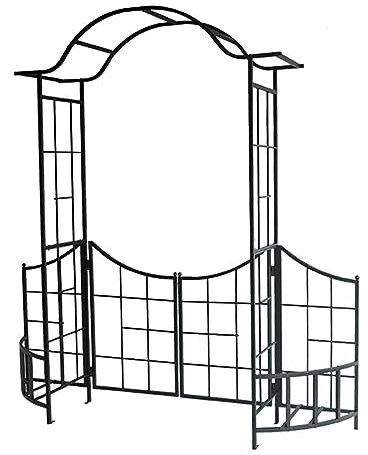 MELPHI Gartenlaube mit Tür, Gartenbogen Aus Metall, Pfähle für Kletterpflanzen, Rosenrankenlauben und Spaliere, Pergola für Rasen, Terrasse, Hochzeit, Brautparty, Dekoration (Color : Black)