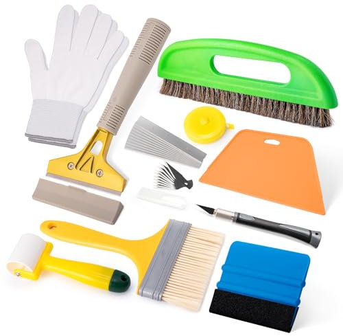 FOSHIO Outil de lissage des papiers Peints, Outils pour papier peint, outils tapisserie, Kit à papier peint, Brosse à encoller, brosse à maroufler, 1.5m Mètre Ruban, Grattoir à Papier Peint