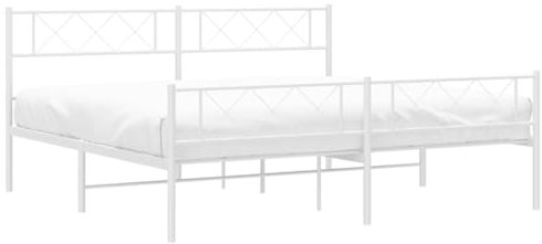 vidaXL Bettgestell, Bettrahmen mit Kopfteil Fußteil, Metallbett Bett mit Lattenrost, Doppelbett Gästebett Schlafzimmer, Metall Weiß 193x203cm