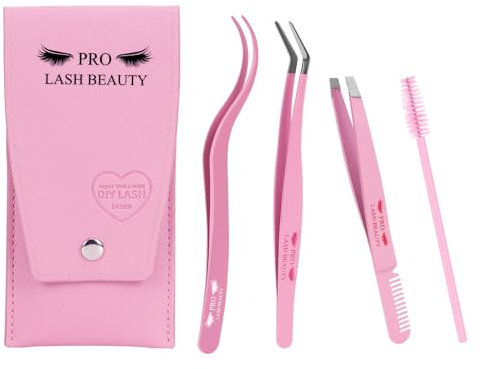 PRO Lash Tweezers Eyelash Applicator for Lash Clusters 3 in 1 DIY Lash Extension Tweezers Kit Eyelash Tweezers with Lash Brush(3 pcs-02)